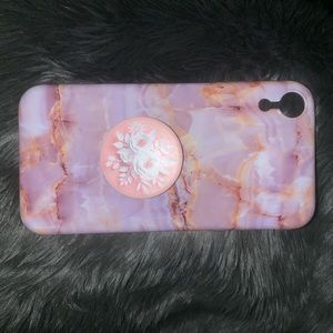 Pink Marble IPhone XR Case with Popsocket
